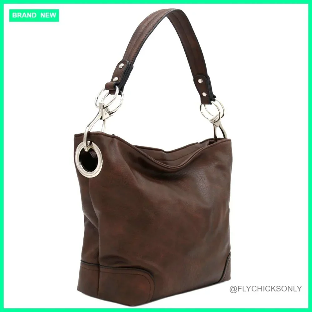 Large Faux Leather Hobo Shoulder Bag with Zipper Pockets and Detachable Strap